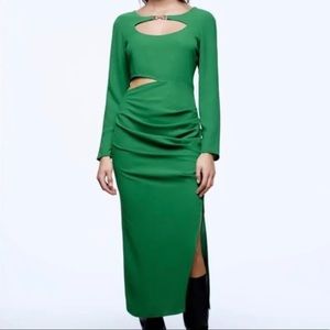 Zara cut out midi dress green